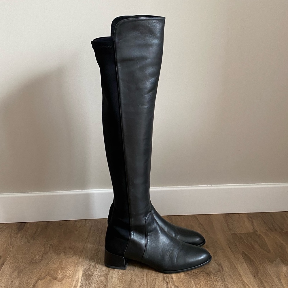 Stuart Weitzman Reserve OTK Black Leather Boot 7M